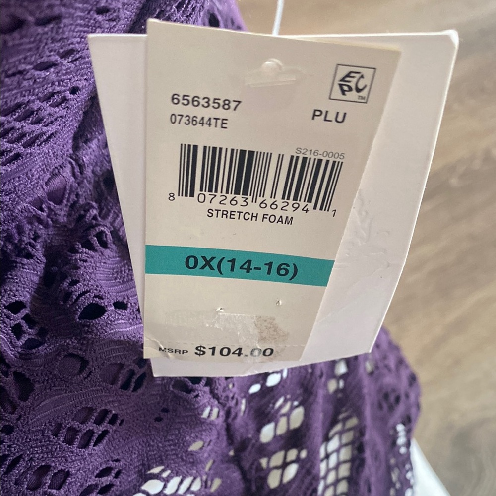 Becca Purple Crochet Plus Size Tankini Top Swimsuit Separates 1X 14 16 New - Picture 3 of 3
